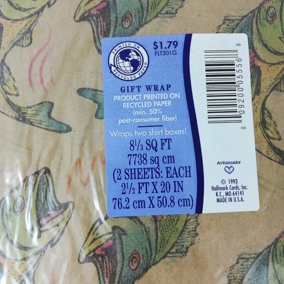 Vintage Hallmark Gift Wrap Fishing Recycled Dad Fathers Day - Picture 2 of 7